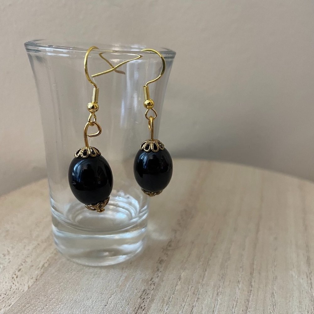 Golden Onyx Colored Beaded Earrings